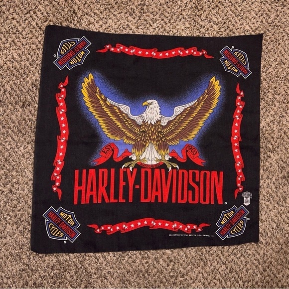 VINTAGE HARLEY DAVIDSON BANDANA SQUARE BIKER RETRO AMERICANA - Picture 4 of 6